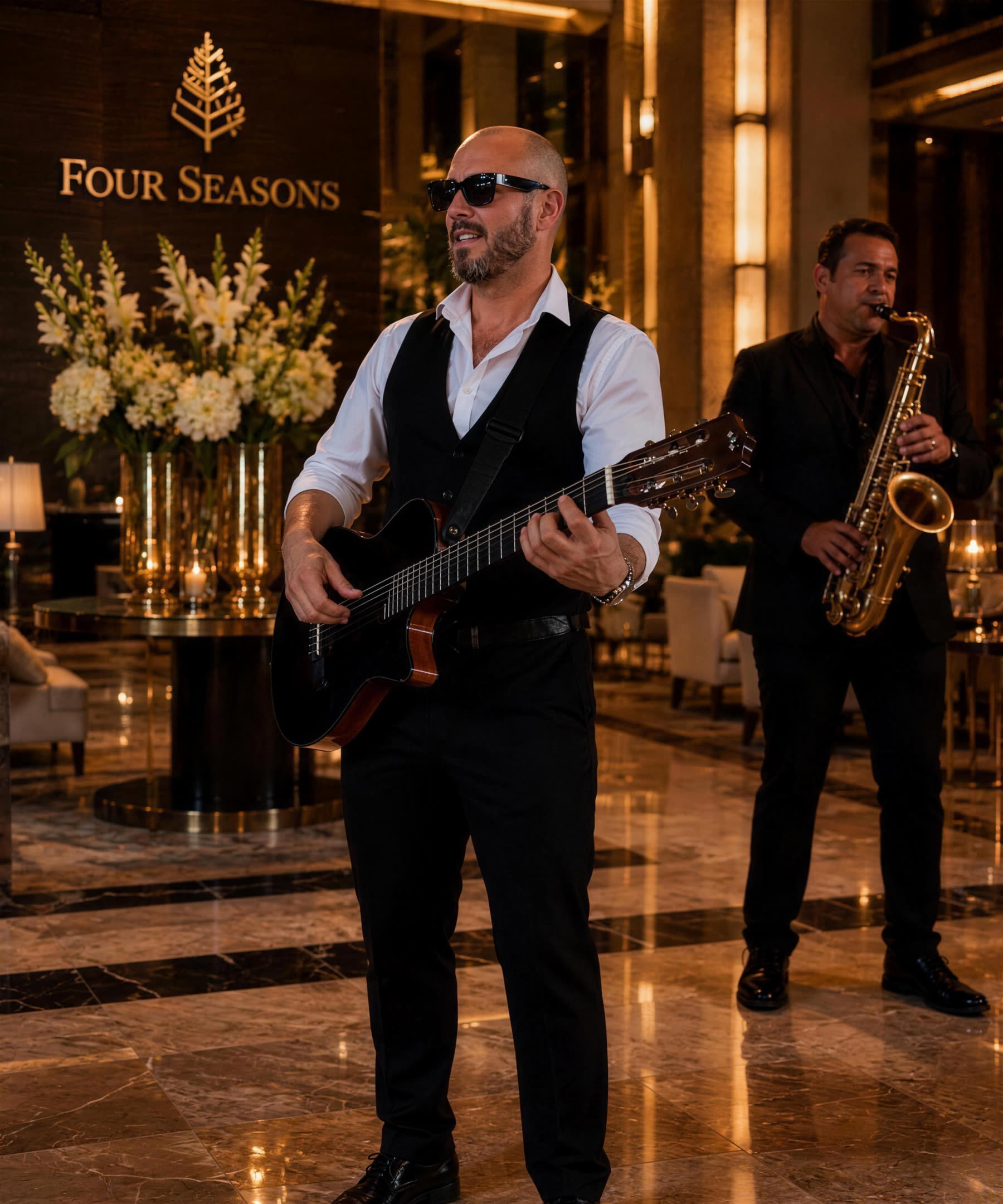 Kike Vivaldy playing in the Four Seasons lobby